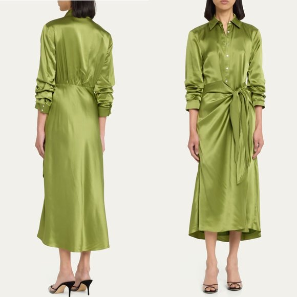 ❌SOLD❌Cinq a sept jacey green silk button down faux wrap dress FINAL PRICE - Picture 3 of 13